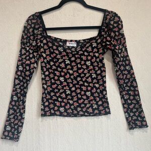 VTG Morgan de Toi Milk Maid Puff Shoulder 90's Coquette Floral Nylon Top Sz S